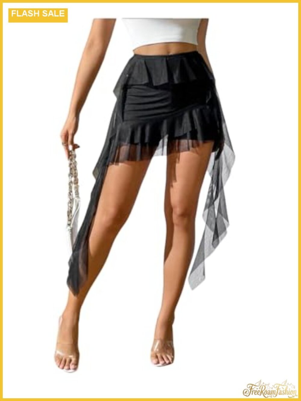 Asymmetrical Mesh Ruffle Skort Tiered Layered Mini Shorts Summer Party Bottoms